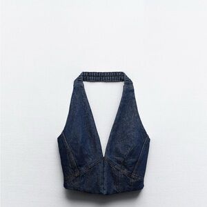 NWT Zara Mixed Material Denim Halter Top